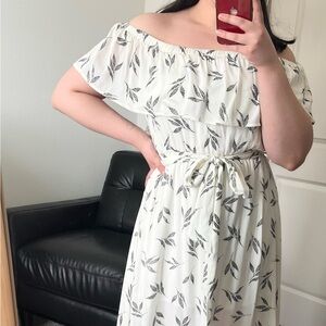 Baltic Born Off The Shoulder White with Leaf Detail Maxi Dress